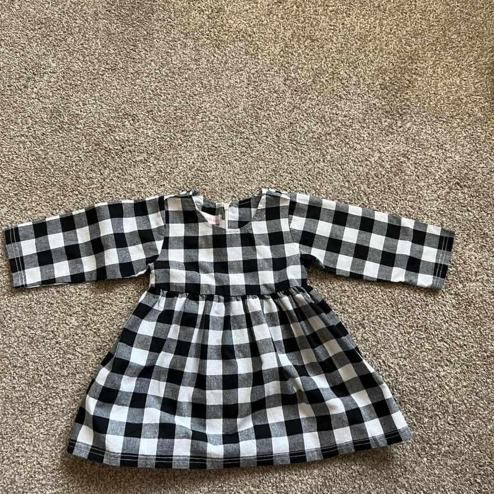 Vintage black and white buffalo plaid baby dress 18M